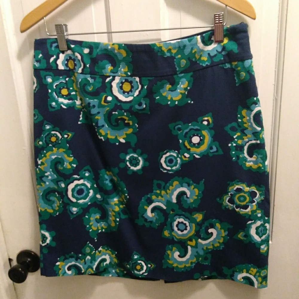 Merona Pencil Skirt Blue Green Yellow Print